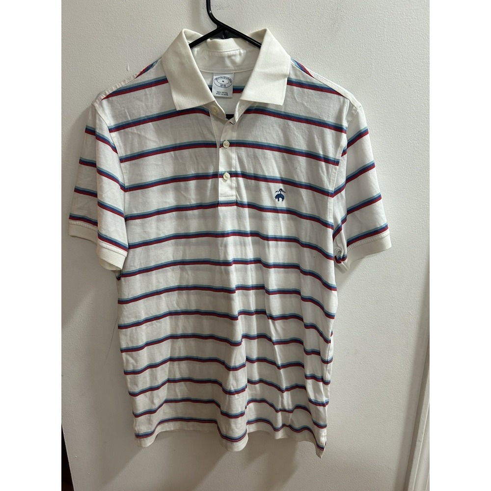 Brooks Brothers Men's Short Sleeve Polo‎ Shirt White Striped Size M